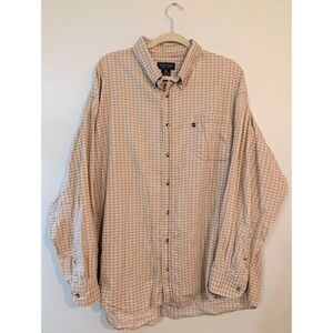 Duck Head Mens 2XL Tan Blue Plaid Button Down Shirt Long Sleeve Cotton 2XG